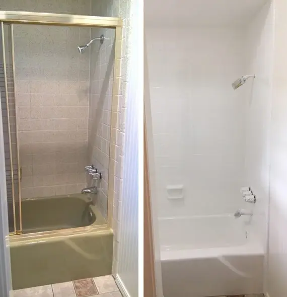 A before and after picture of the bathroom.