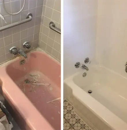 A before and after picture of the bathtub.