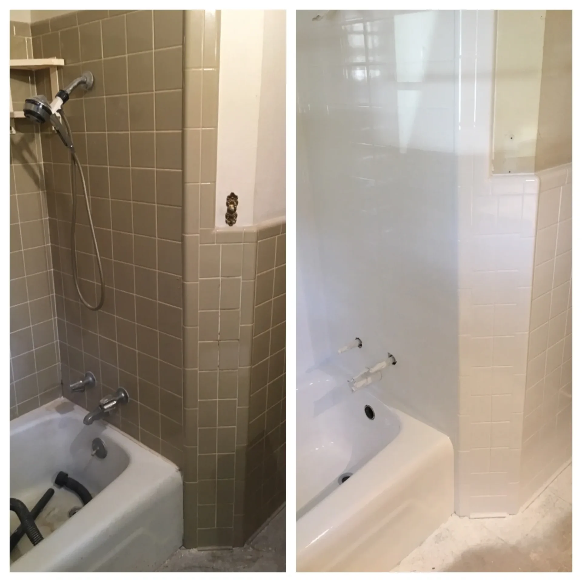 A before and after picture of the bathroom.