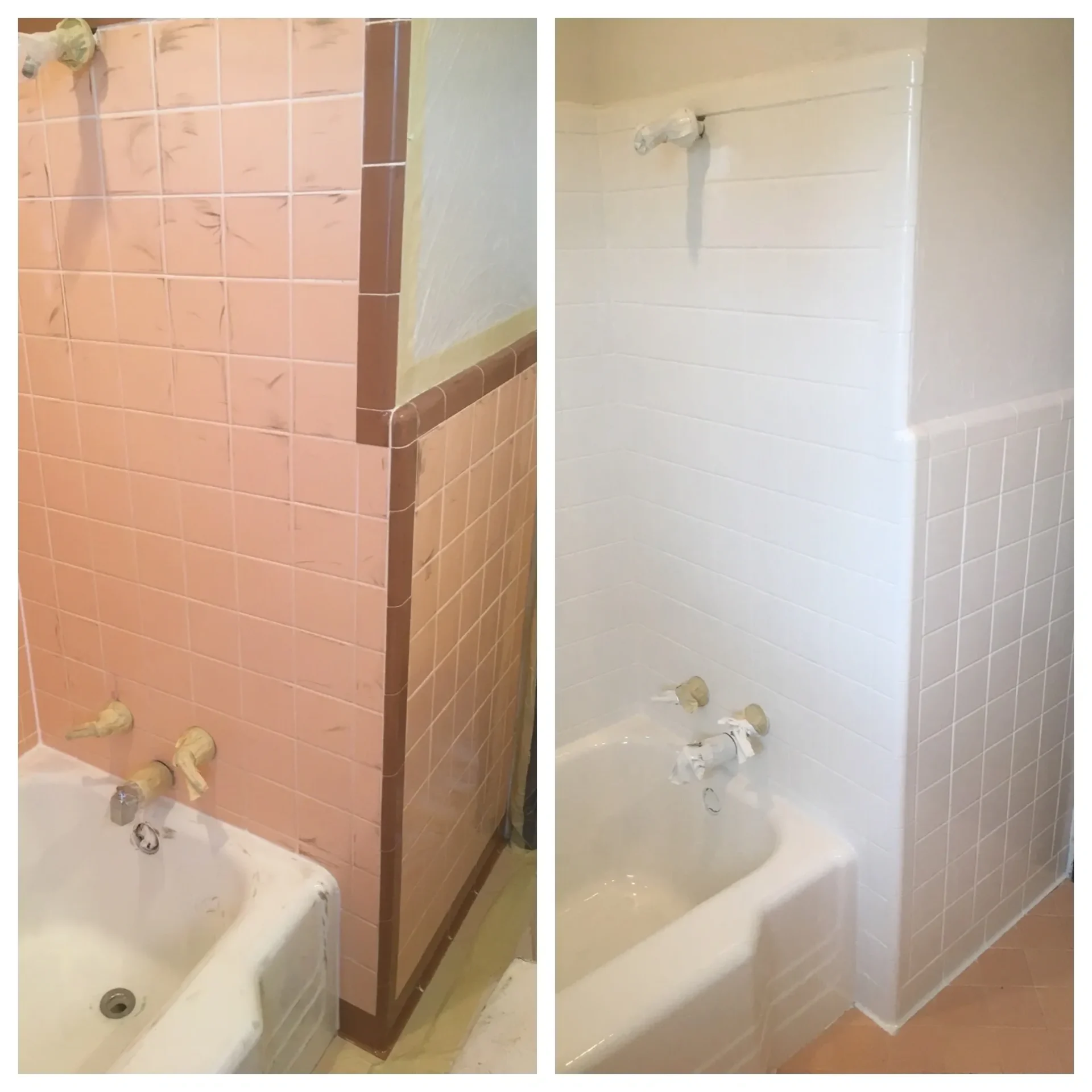 A before and after picture of the bathroom.