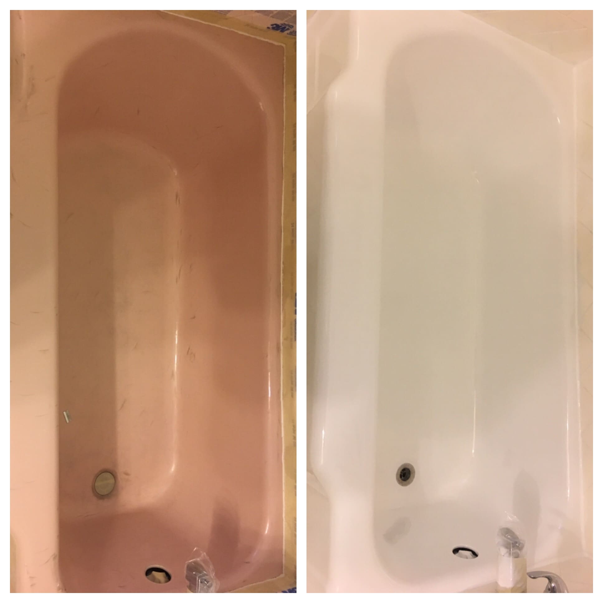 A before and after picture of the bathtub.