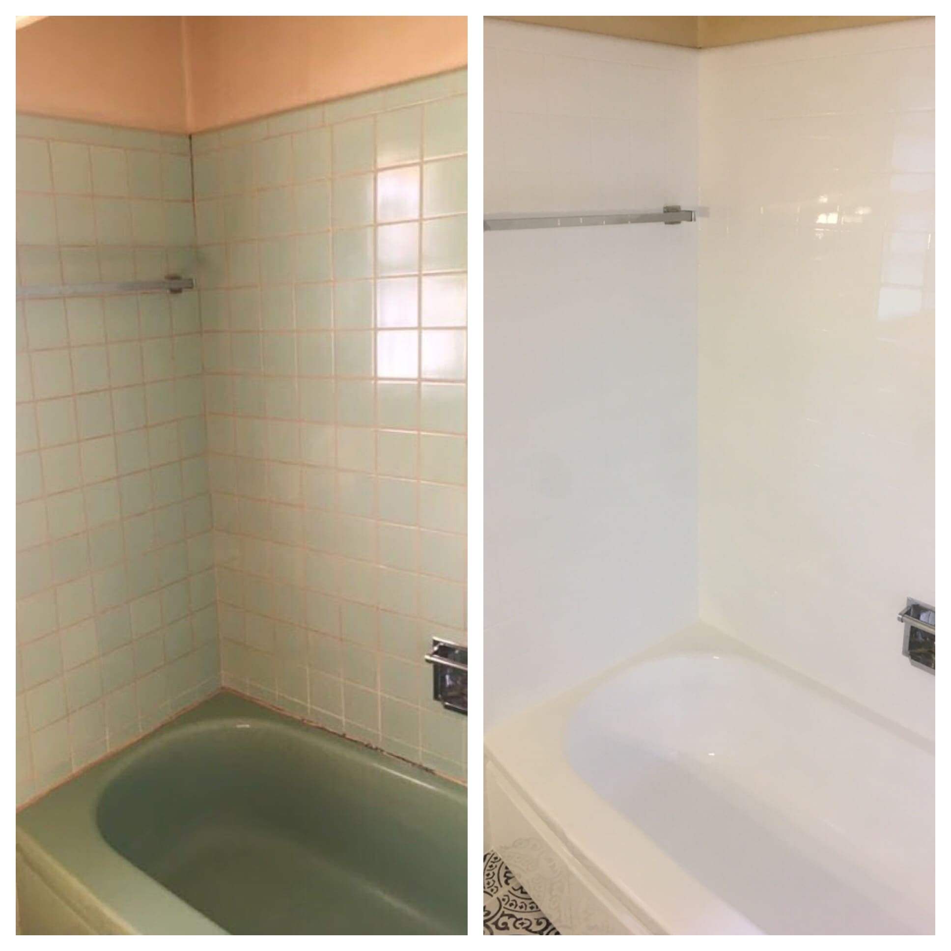 A before and after picture of the same bathtub.