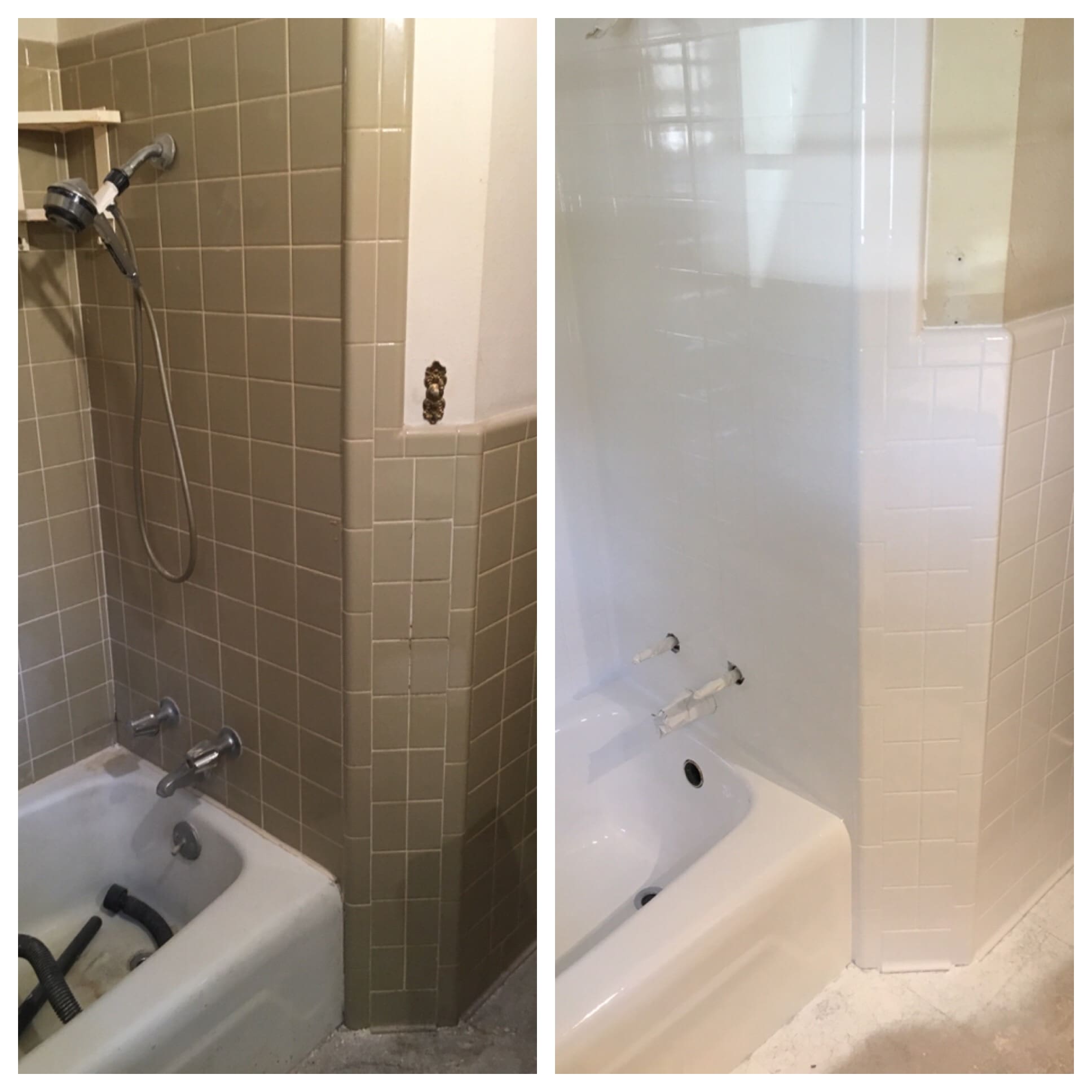 A before and after picture of the bathroom.