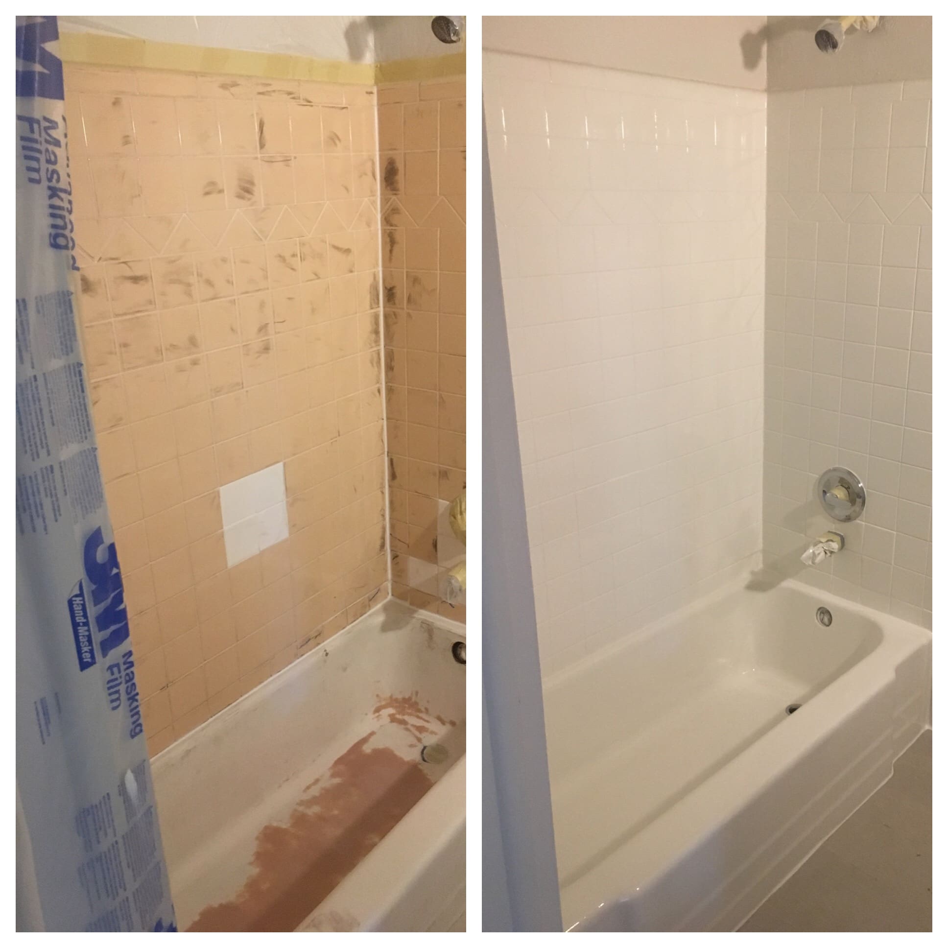 A before and after picture of the bathroom.