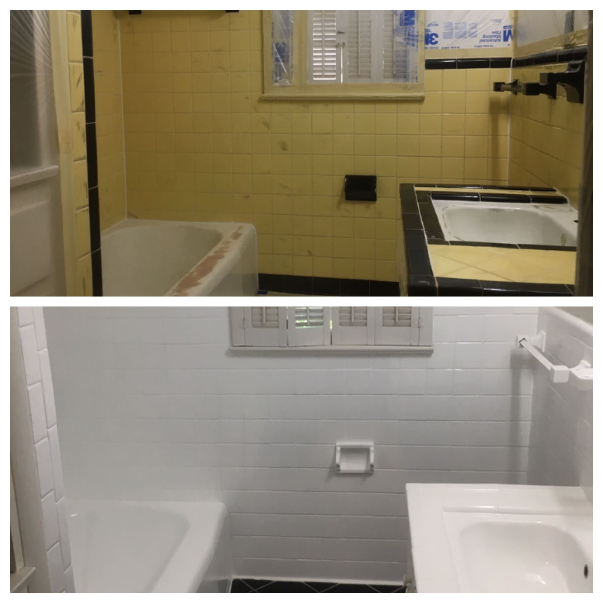 A before and after picture of the bathroom.