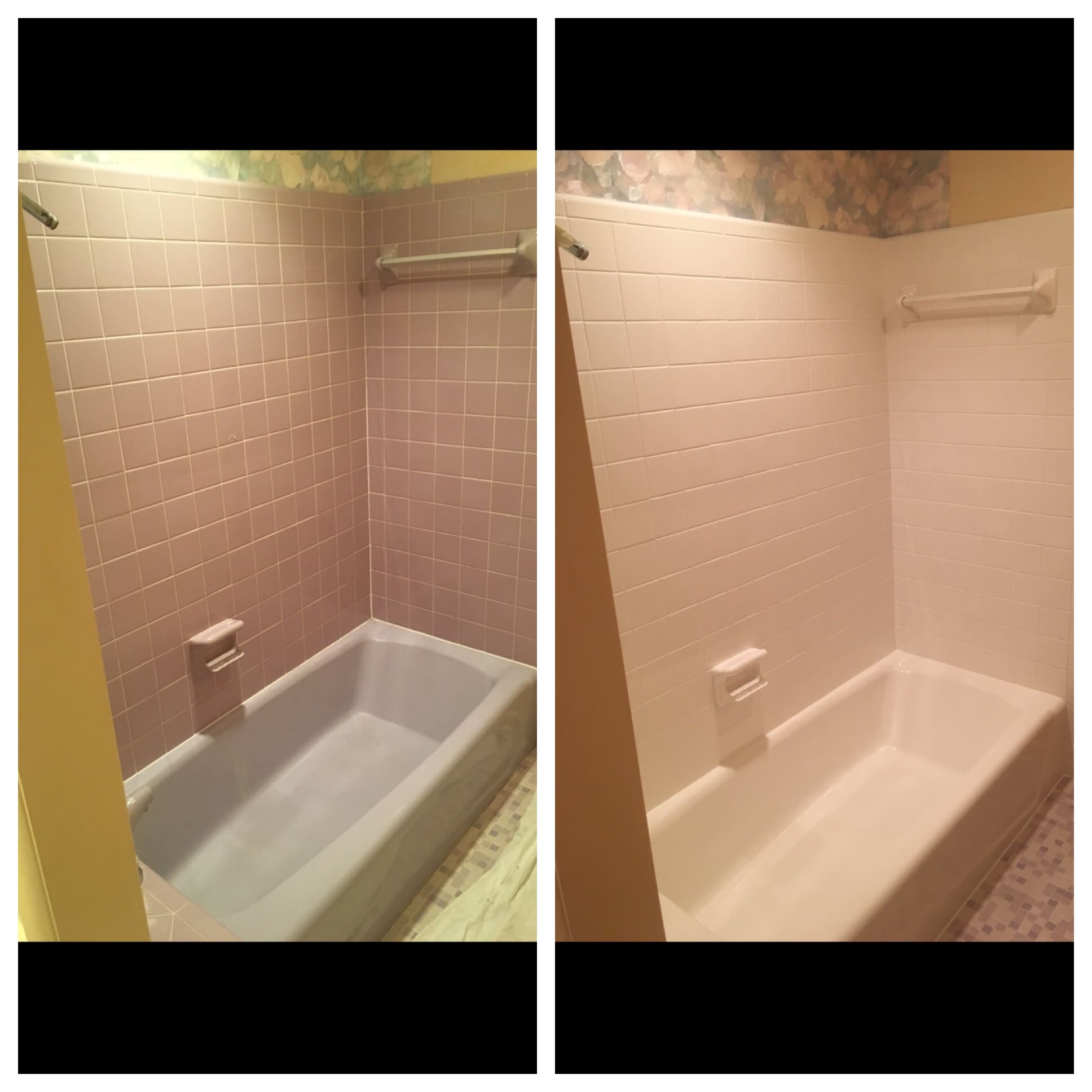 A before and after picture of the same bathtub.